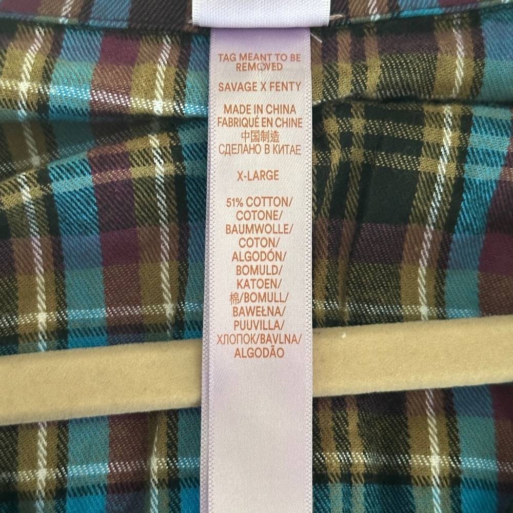 Brand New Savage X Fenty Tied Up Tartan Raw Hem Sleep Shirt Plaid Blue Size XL - Picture 6 of 8